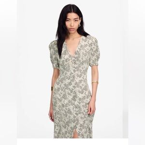 Madewell Puff-Sleeve V-Neck Midi Dress in Color Harper Floral Ivory size 8